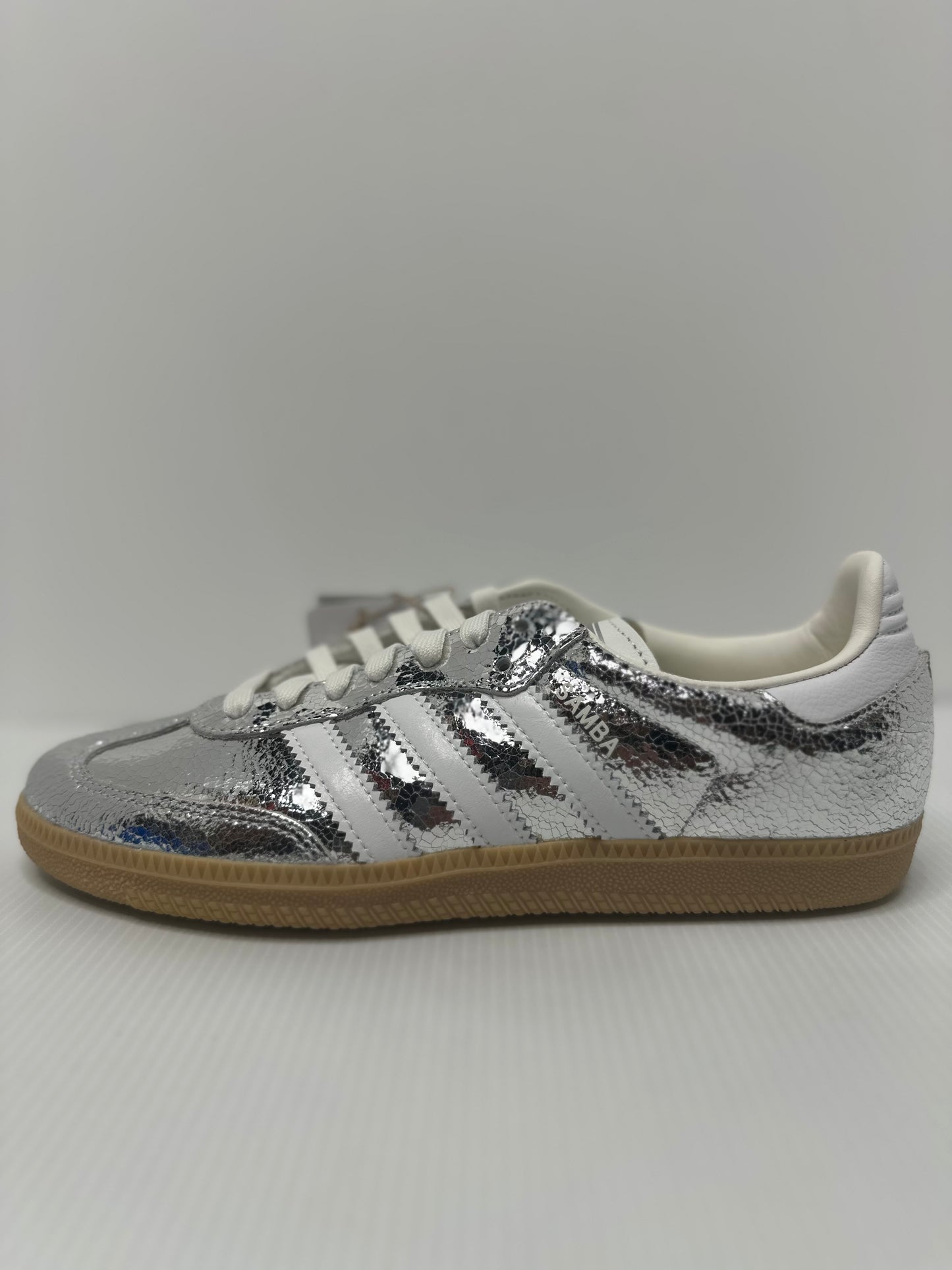 adidas Samba OG Silver Metallic Cracked Leather (Women's)